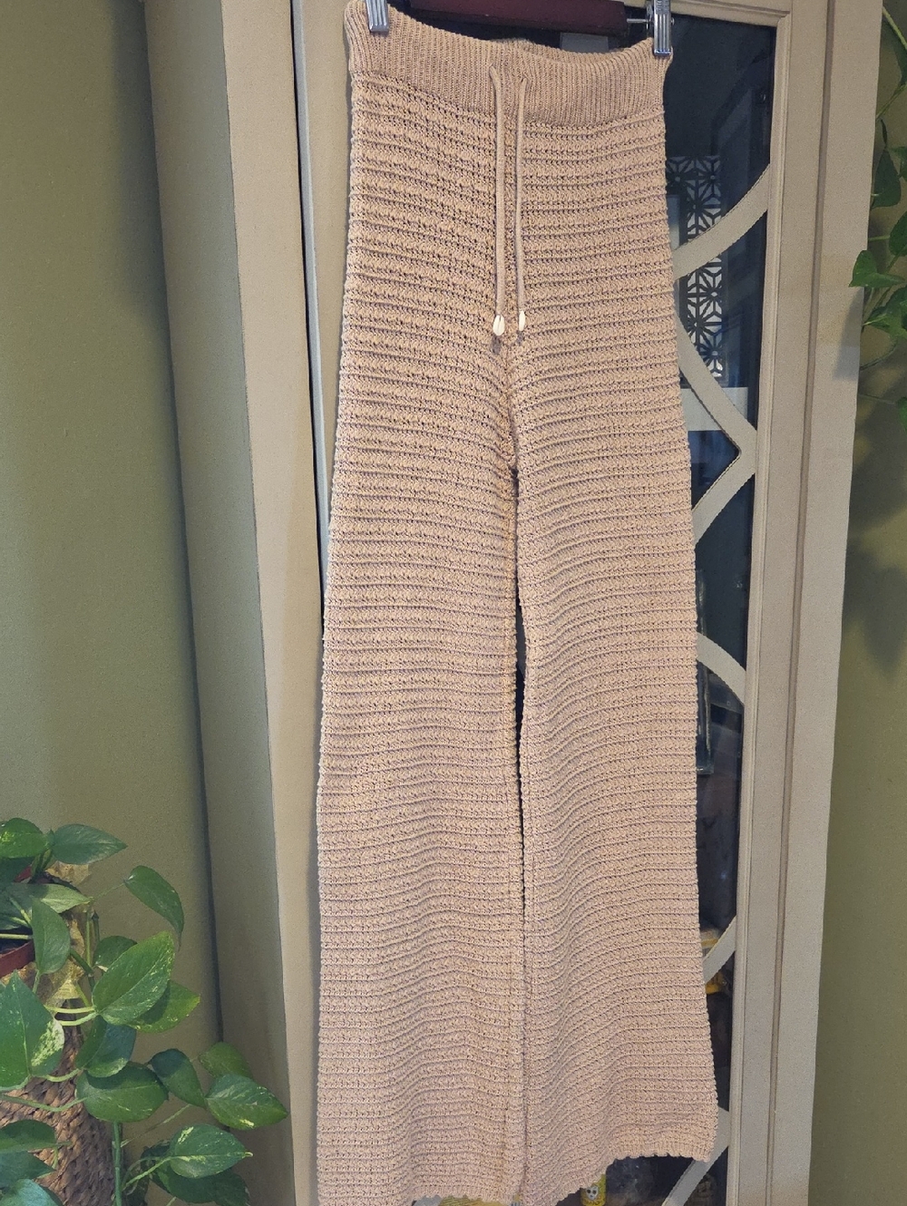 Sincerely Jules Beige Knit Wide-Leg Pants
